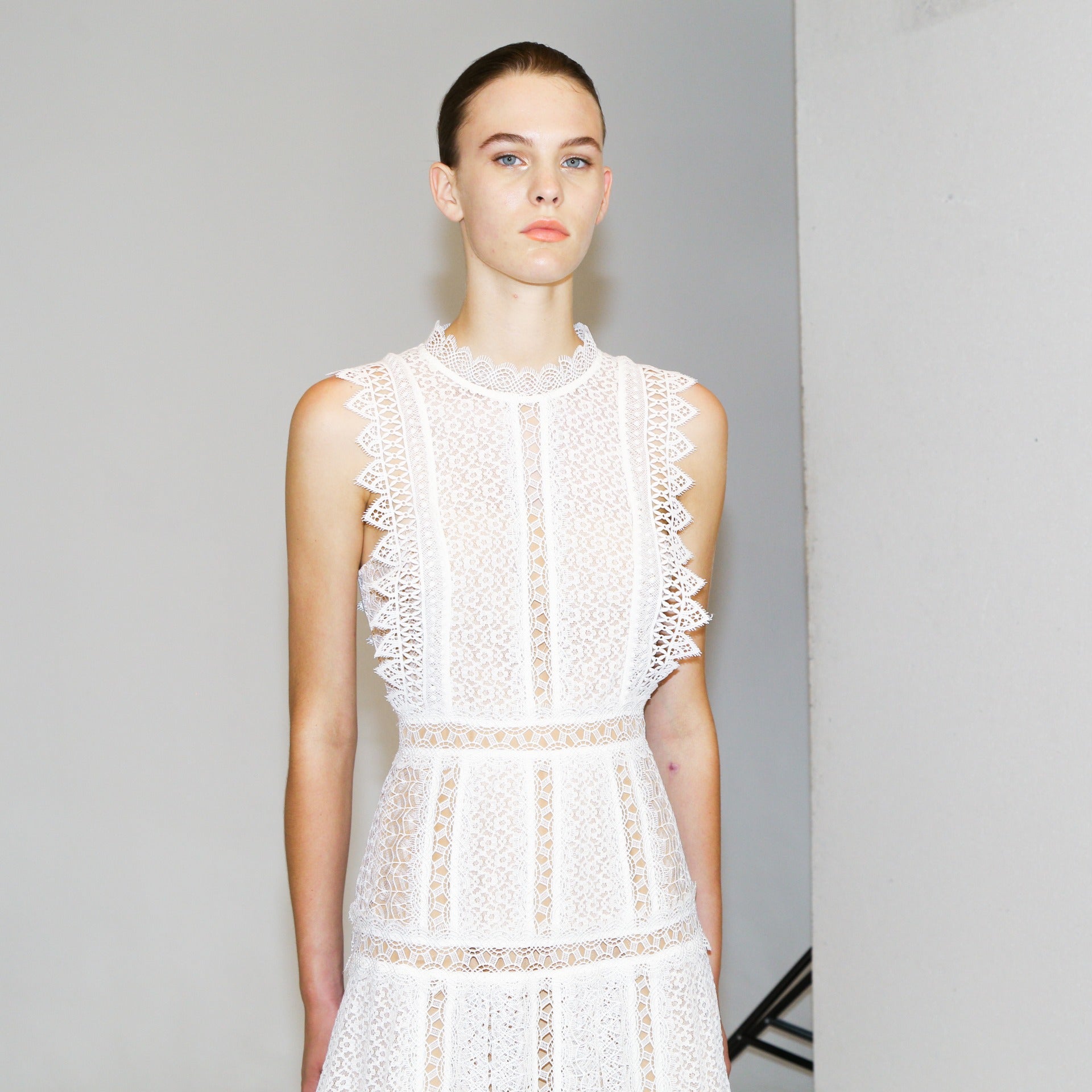 White Lace Panel Midi Dress | self-portrait